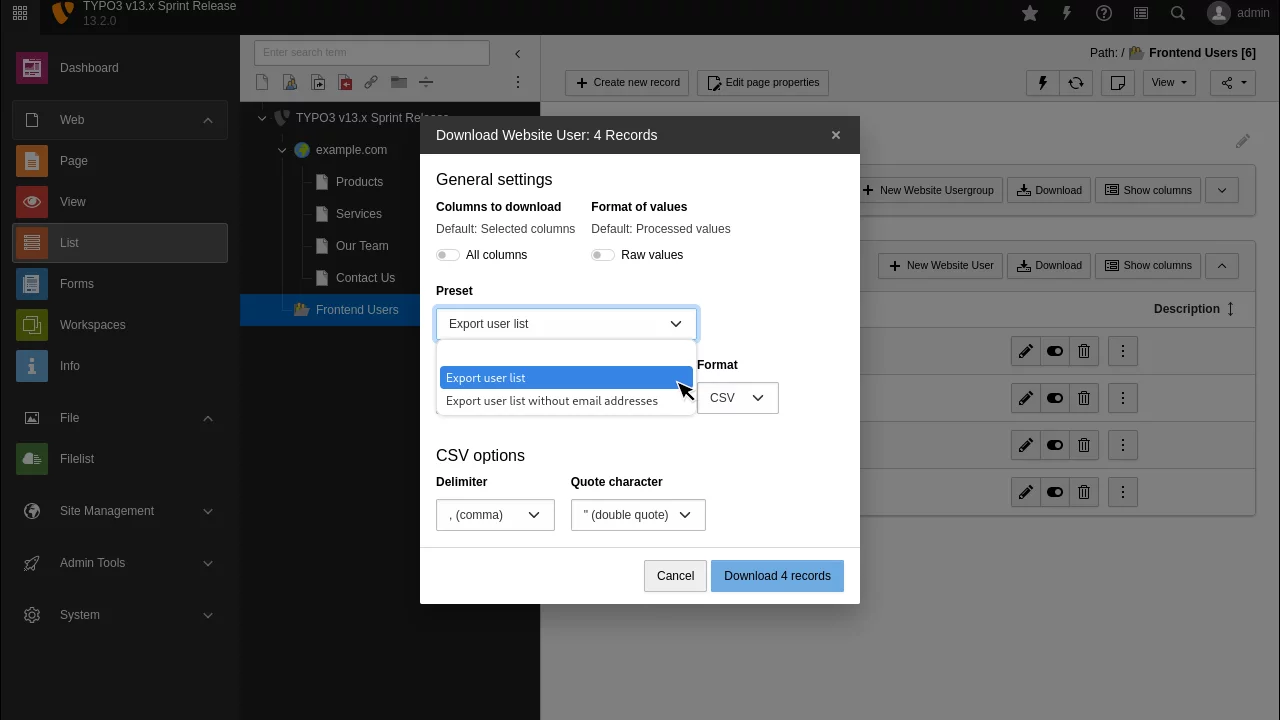 Record list download