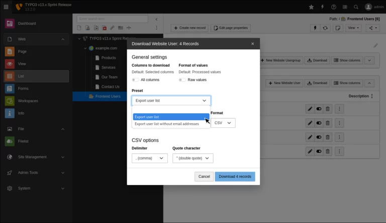 Record list download
